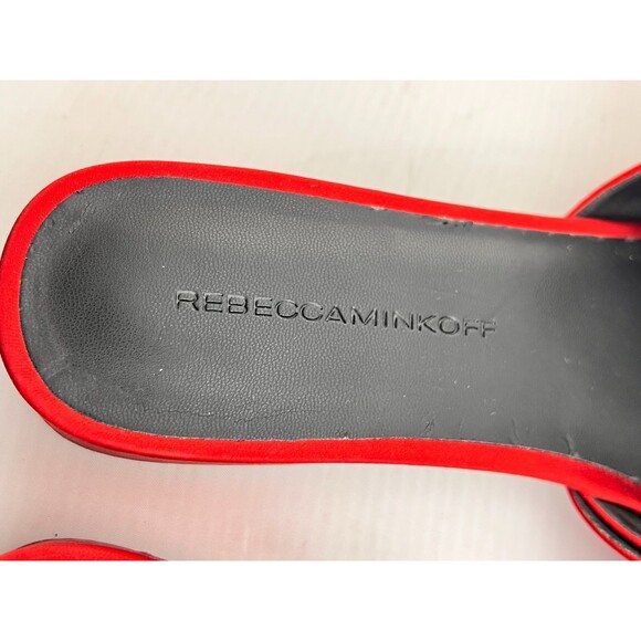 REBECCA MINKOFF Calista Big Red Bow Slides Sandals Womens 7.5 Leather Satin Flat - Picture 5 of 10